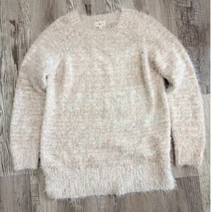 Lou & Grey Fuzzy Eyelash Knit Cream Sweater Women’s Small Soft Cozy Pullover